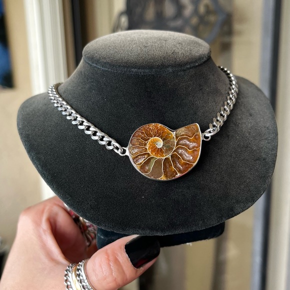 Made to order . genuine fossil ammonite shell stainless steel chain choker - Picture 5 of 14